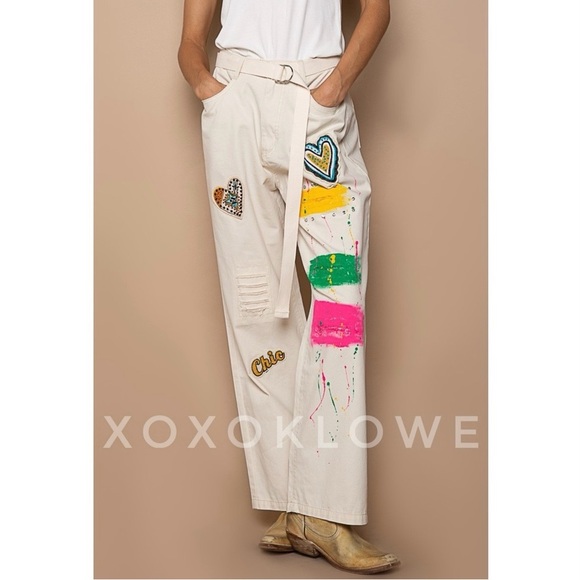 POL Cream Paint & Patch Loose Fit Wide Leg Pants - Picture 4 of 16